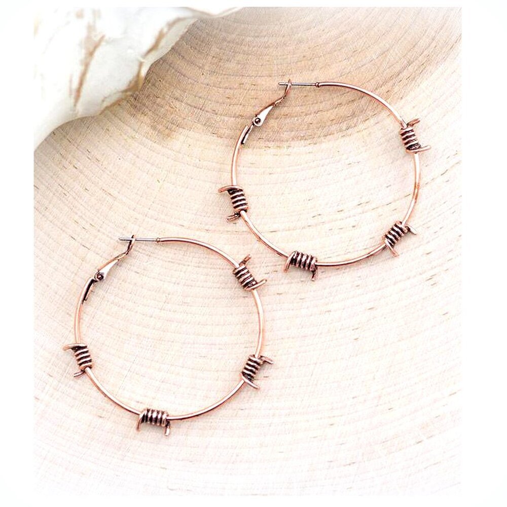 Copper Western Barbed Wire Hoop Earrings